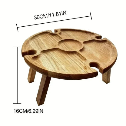 VINOFIELDX – Portable Foldable Wooden Picnic Table for Outdoor Dining with Wine Holder