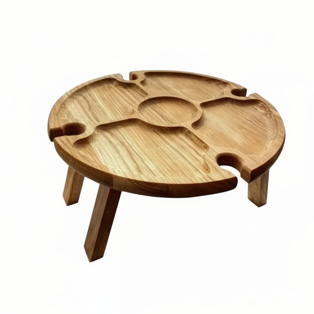 VINOFIELDX – Portable Foldable Wooden Picnic Table for Outdoor Dining with Wine Holder
