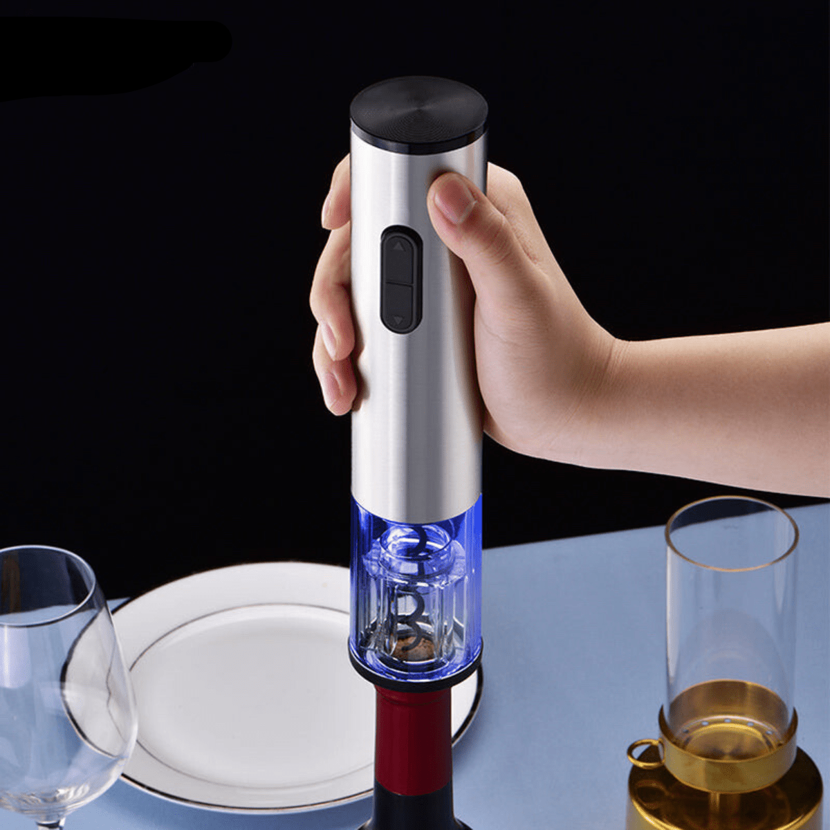 Vinolux - 4-in-1 electric wine opener - corkscrew with pourer, foil cutter & vacuum stopper for effortless wine enjoyment