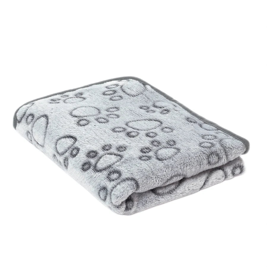 PAWSOFT – Plush Flannel Pet Blanket with Paw Design, Cozy & Easy Care