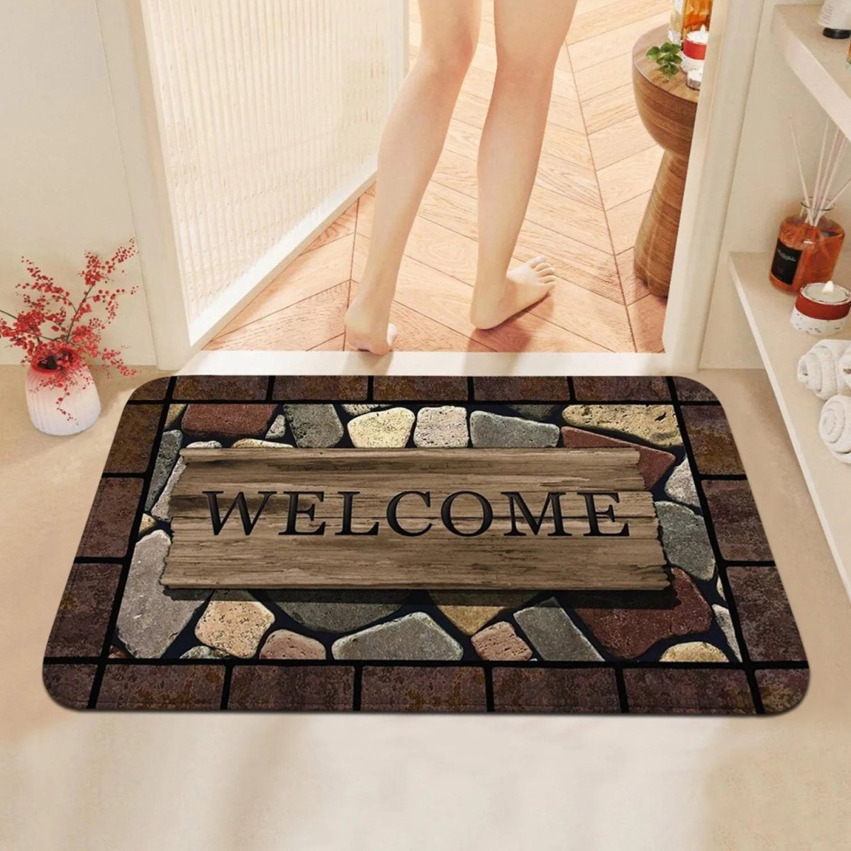 BLÜTENMAT – Anti-slip floor mat with flower and letter pattern