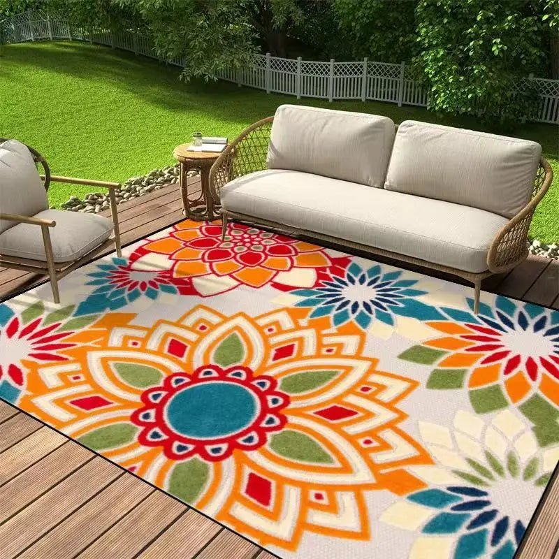 SUNBLOSSOM – Elegant floral outdoor rug for terraces, non-slip design & all-weather comfort