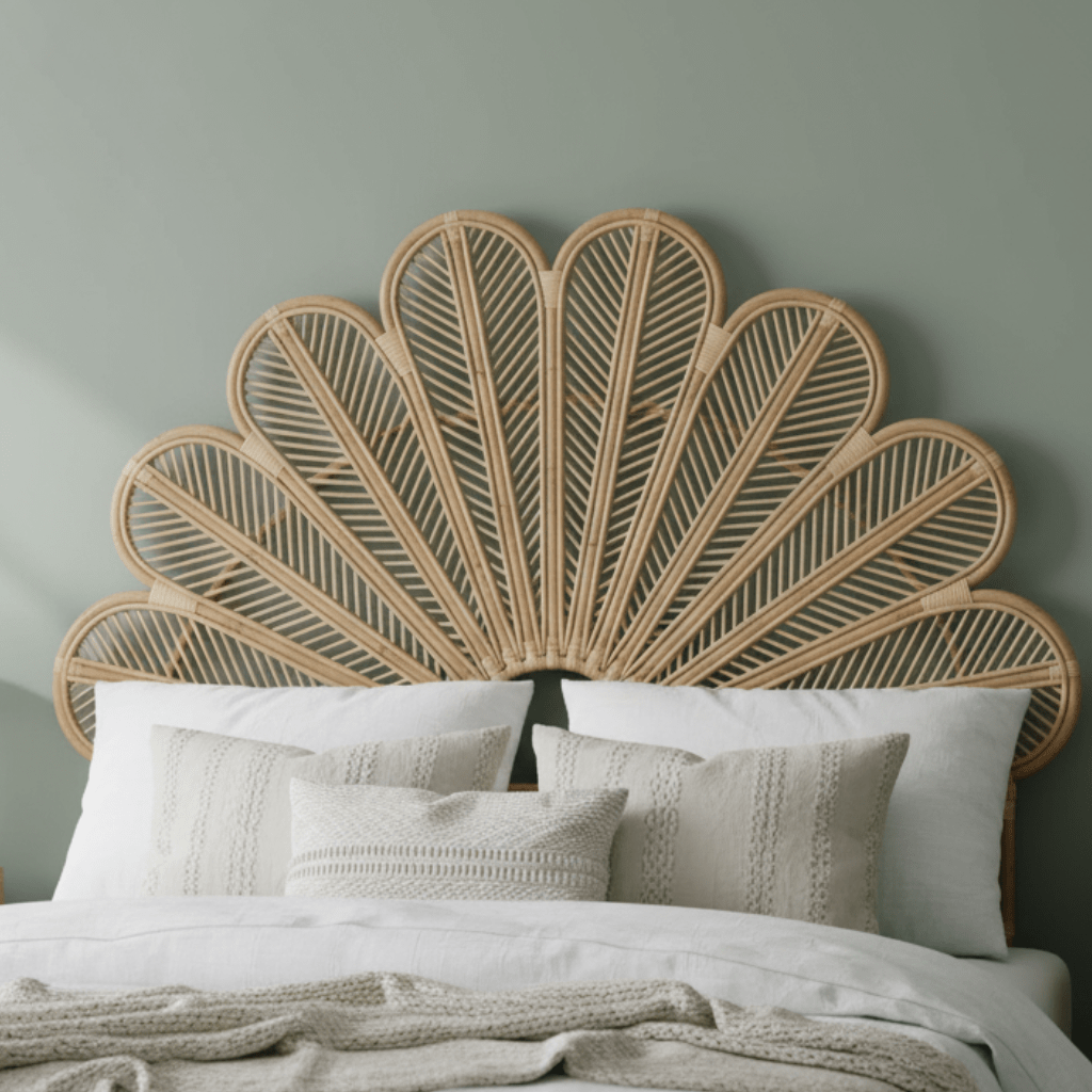 BLOOMRATTAN – Handmade Wicker Headboard with Floral Pattern