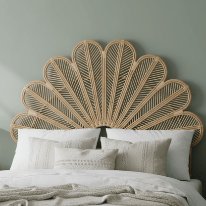 BLOOMRATTAN – Handmade Wicker Headboard with Floral Pattern