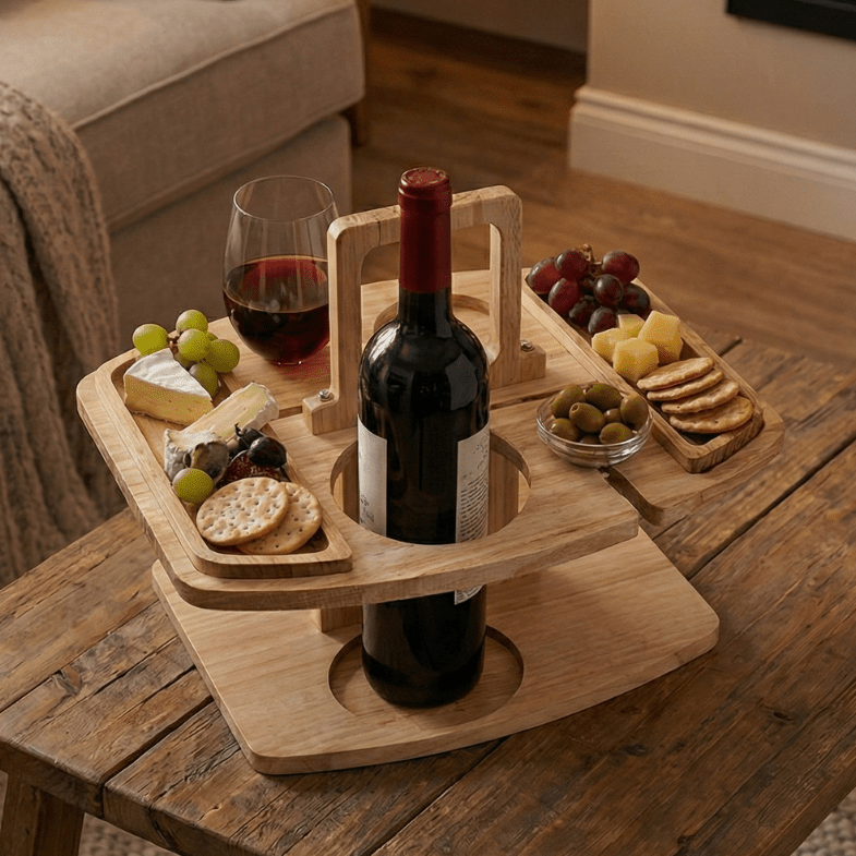 COUNTRYPLATE – Wooden picnic table with divided compartments for special wine moments