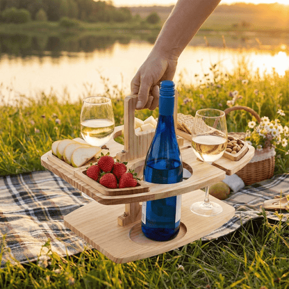 COUNTRYPLATE – Wooden picnic table with divided compartments for special wine moments