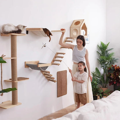 PINEPAWLOFT – Cat wall shelves made of natural wood with cozy fabric padding