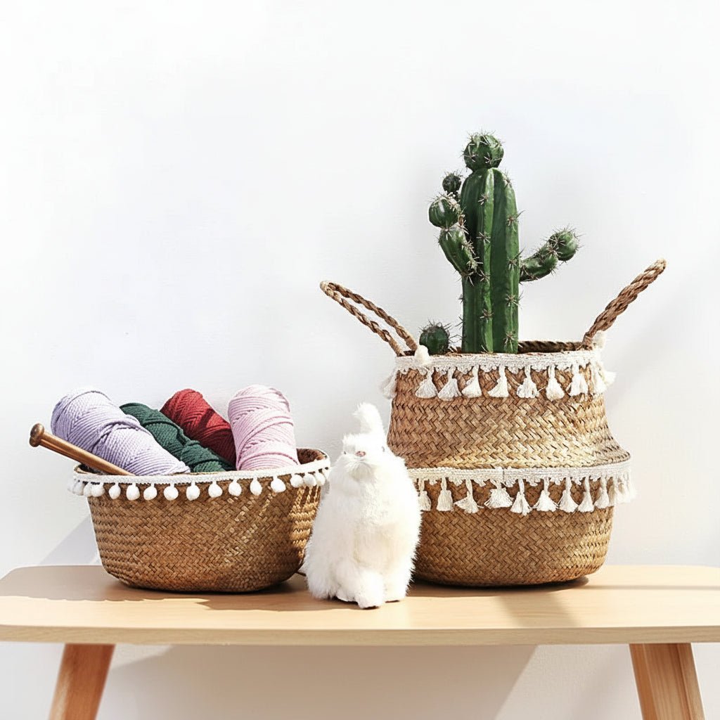 RUSTICZEN – Handmade Bamboo Willow Basket Foldable Storage as Plant Basket for Home