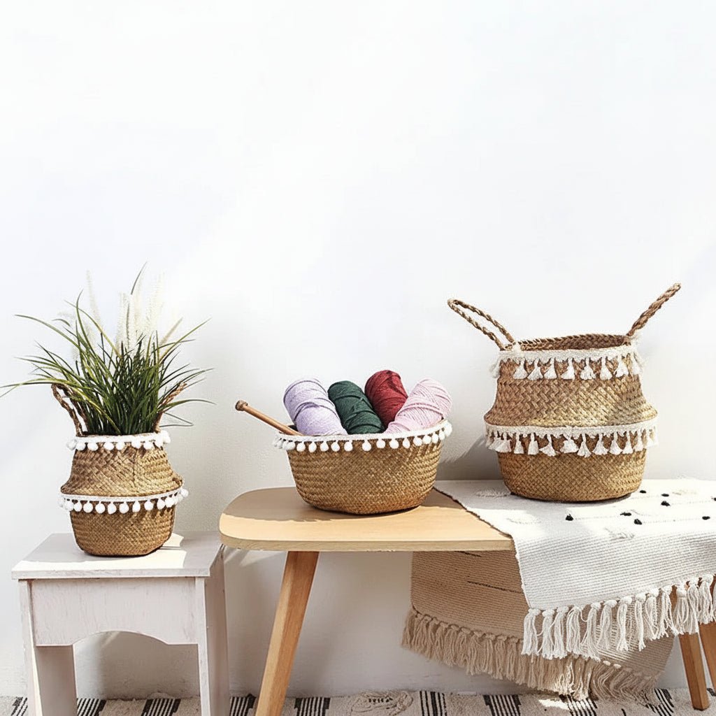 RUSTICZEN – Handmade Bamboo Willow Basket Foldable Storage as Plant Basket for Home