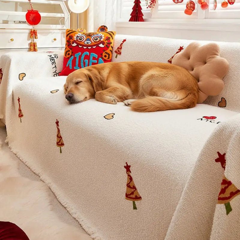 MERRYFLEECE – Christmas plush sofa blanket with festive tree design and ultra-soft comfort