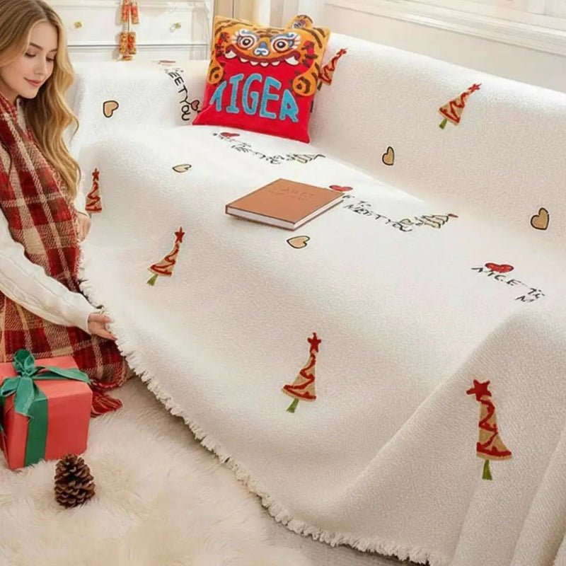 MERRYFLEECE – Christmas plush sofa blanket with festive tree design and ultra-soft comfort