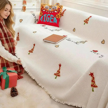 MERRYFLEECE – Christmas plush sofa blanket with festive tree design and ultra-soft comfort