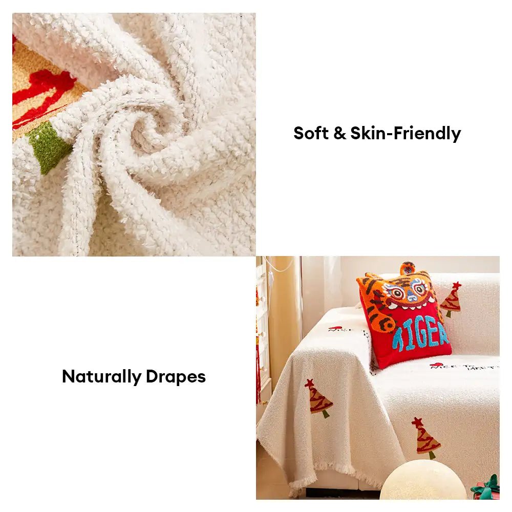 MERRYFLEECE – Christmas plush sofa blanket with festive tree design and ultra-soft comfort