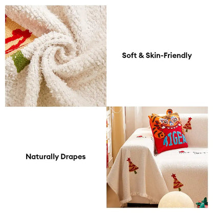 MERRYFLEECE – Christmas plush sofa blanket with festive tree design and ultra-soft comfort