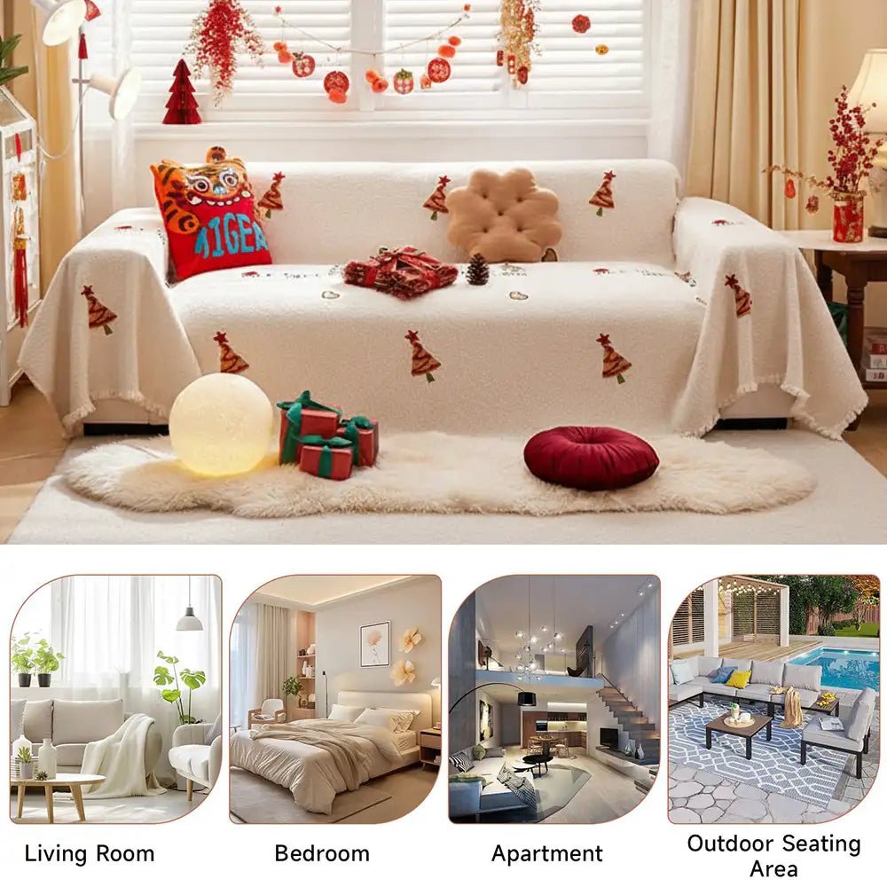 MERRYFLEECE – Christmas plush sofa blanket with festive tree design and ultra-soft comfort