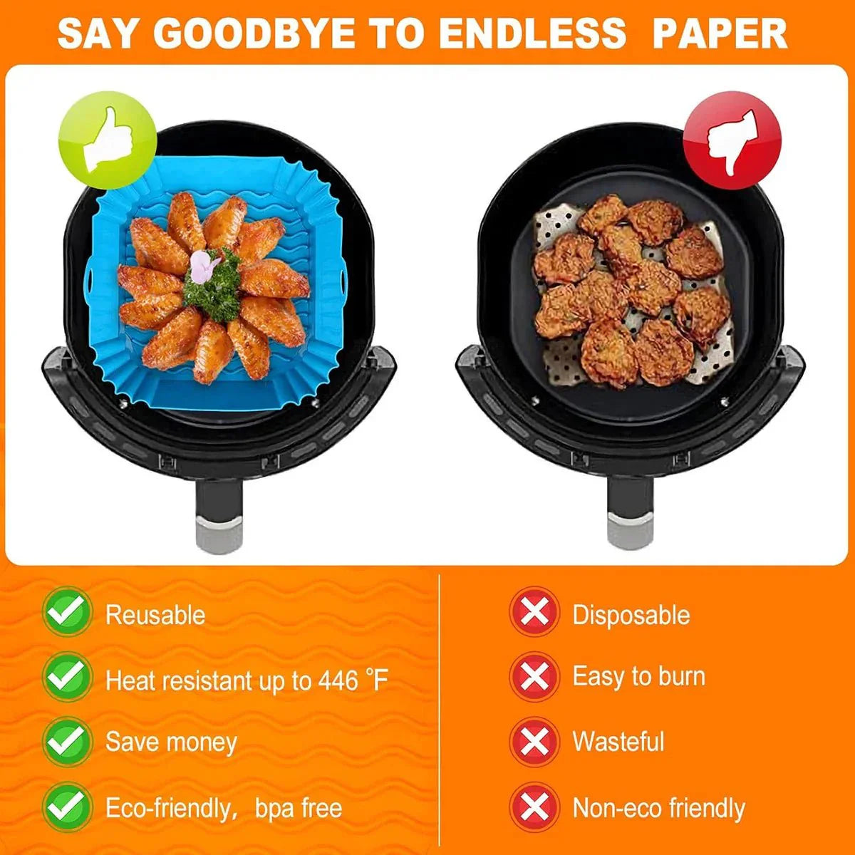 HEISSLUFTPRO – Silicone Insert for the Air Fryer with Handles for Clean, Safe Cooking