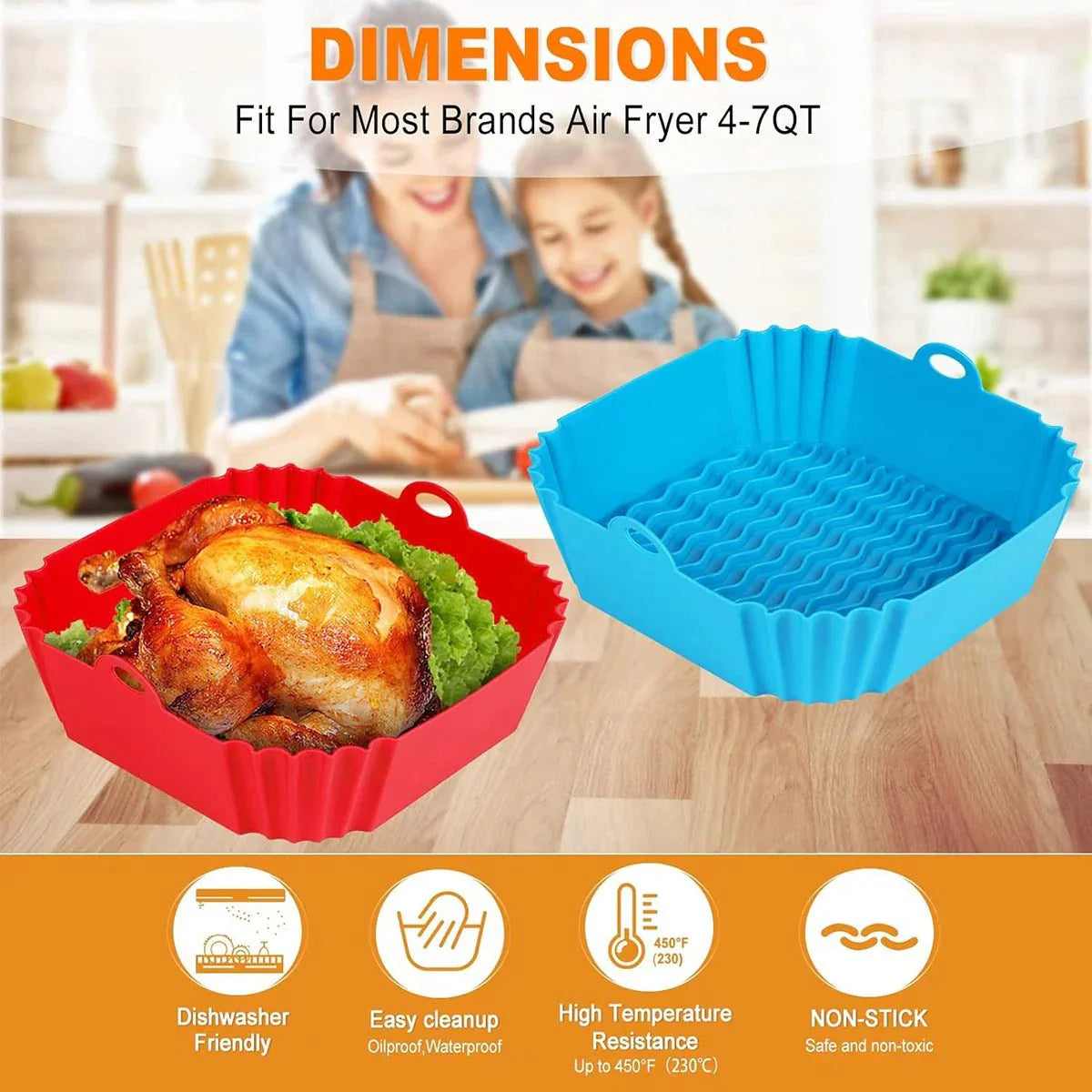 HEISSLUFTPRO – Silicone Insert for the Air Fryer with Handles for Clean, Safe Cooking