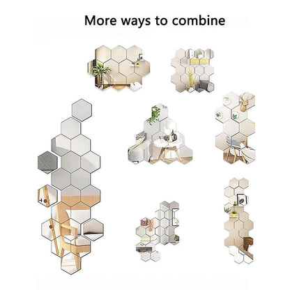 LUMIHEX – Hexagonal Mirror Wall Stickers for Bright Modern Interior Design