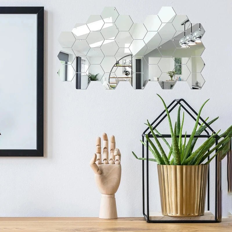 LUMIHEX – Hexagonal Mirror Wall Stickers for Bright Modern Interior Design