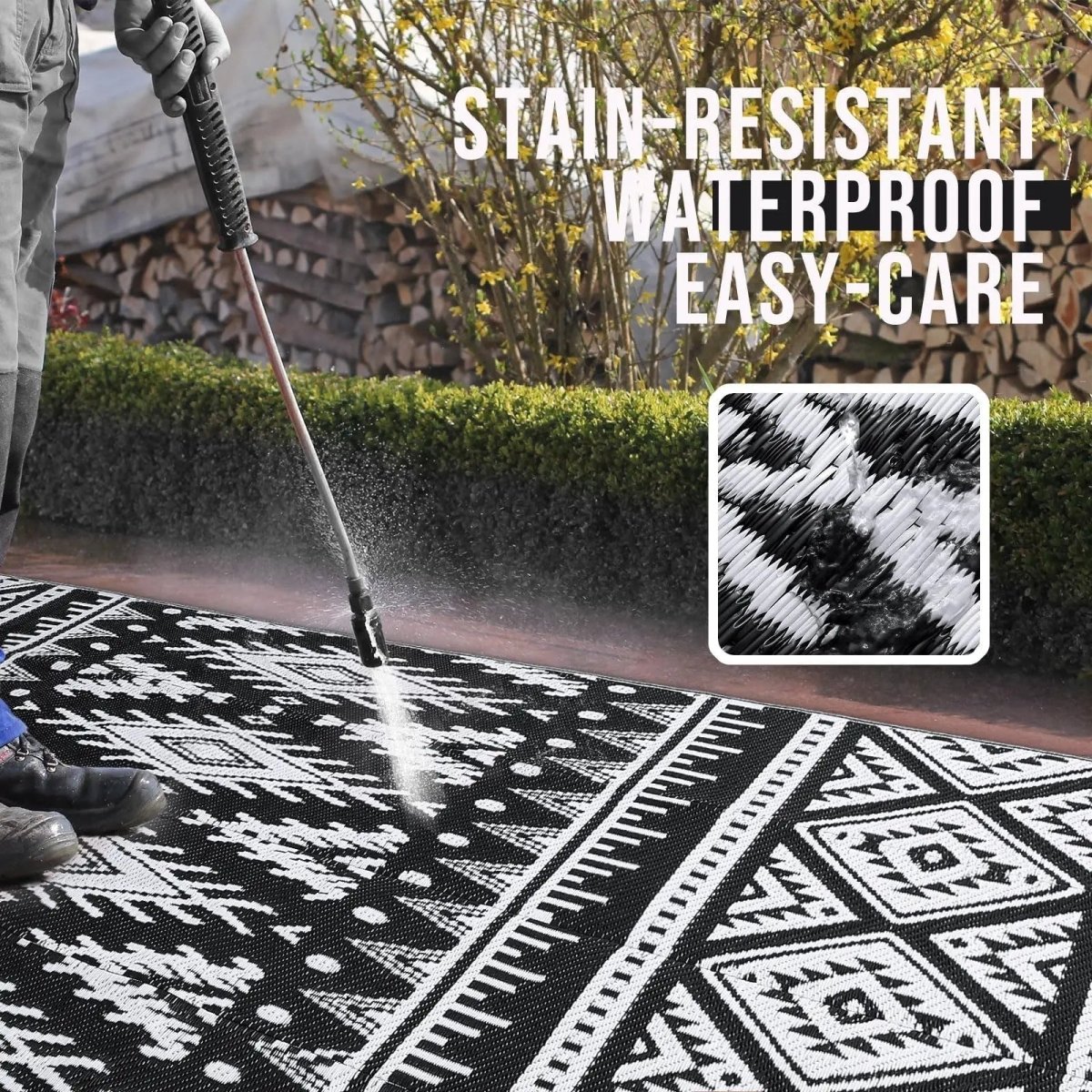 OUTWEAVE – Durable Waterproof Reversible Outdoor Artificial Straw Mat for Terrace & Picnic