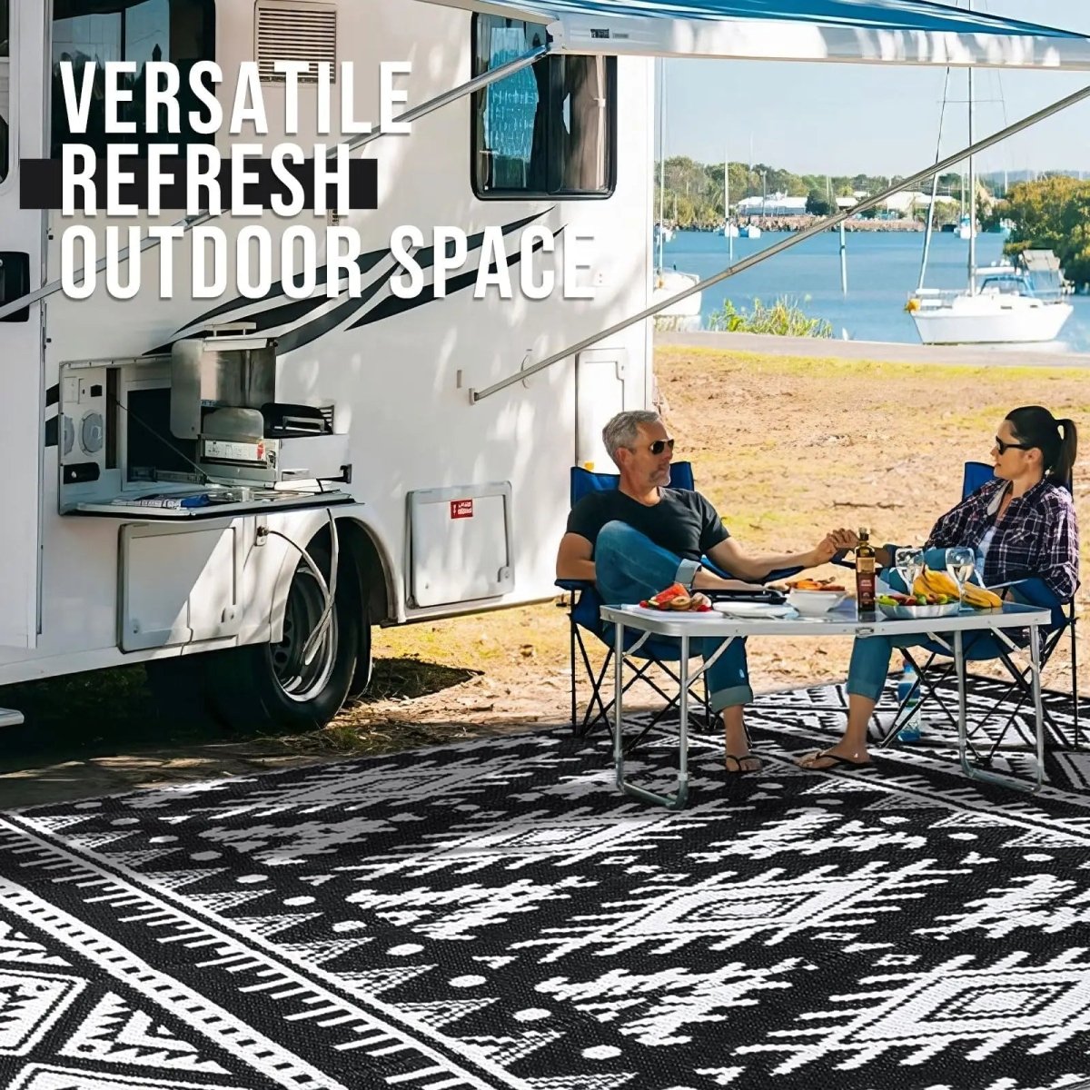OUTWEAVE – Durable Waterproof Reversible Outdoor Artificial Straw Mat for Terrace & Picnic
