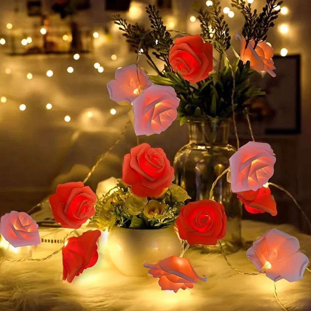 DREAMROSE – Artificial Rose String Lights Battery Operated for Valentine's Day and Gentle Romantic Lighting