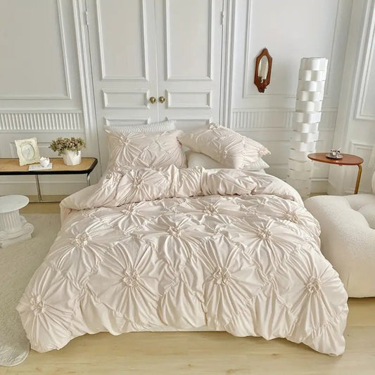 DREAMFRILL – Elegant Ruffle Duvet Cover Set with Floral Pattern