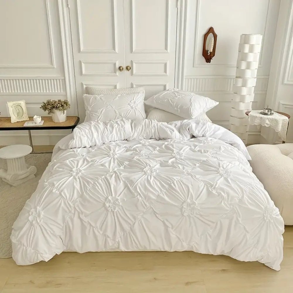 DREAMFRILL – Elegant Ruffle Duvet Cover Set with Floral Pattern