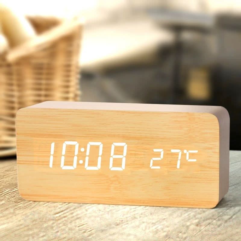 TimberGlow LED alarm clock - Digital & stylish in natural wood design