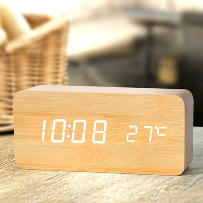TimberGlow LED alarm clock - Digital & stylish in natural wood design