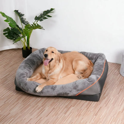 LEVAPET – Waterproof orthopedic dog bed with elevated pillow & memory foam support