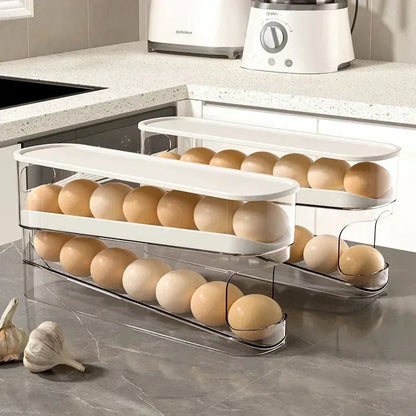 FLOWSTACK – Automatic rolling 2-layer egg organizer for refrigerators