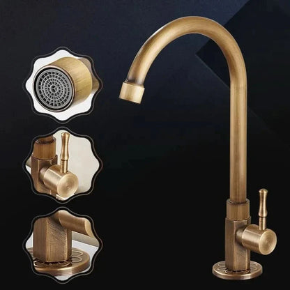 GoldenSwan Faucet – Antique Swan Neck Brass Kitchen Tap