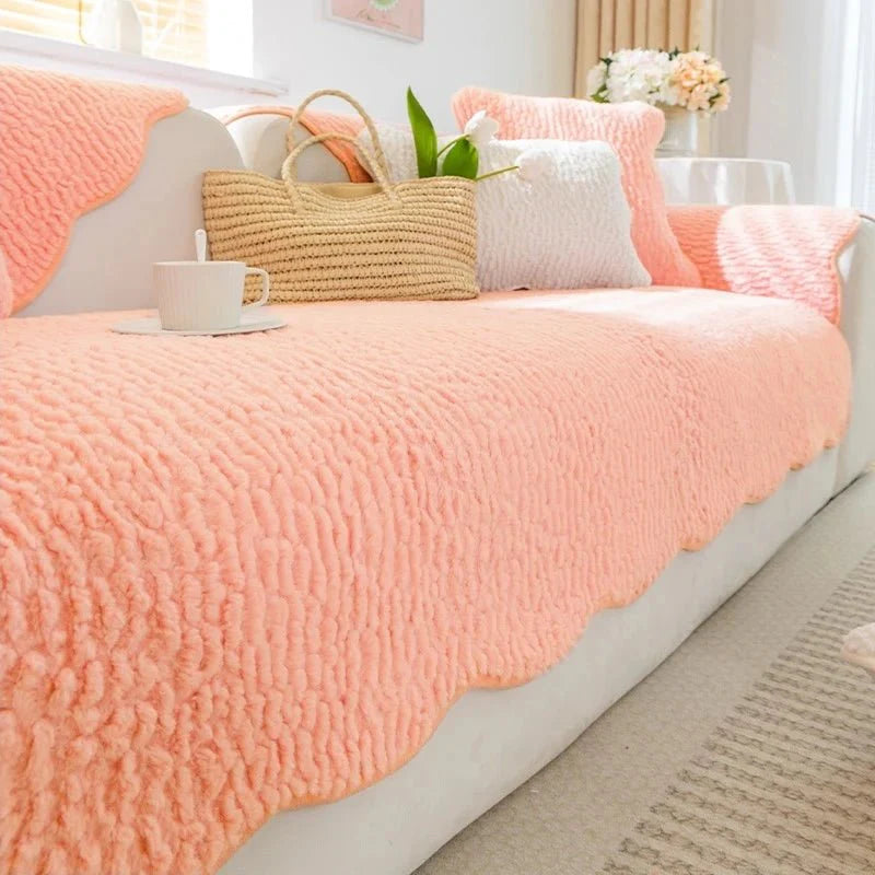 PLUSHCREAM – Thick Tuft Fleece Sofa Cover for Warm Winter Coziness