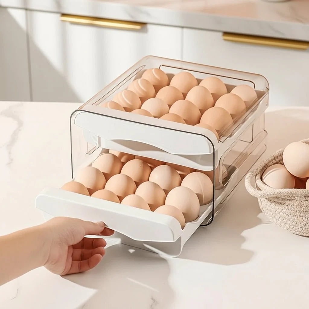 EGGSTACK – 2-layer refrigerator egg box with drawers and 32-capacity