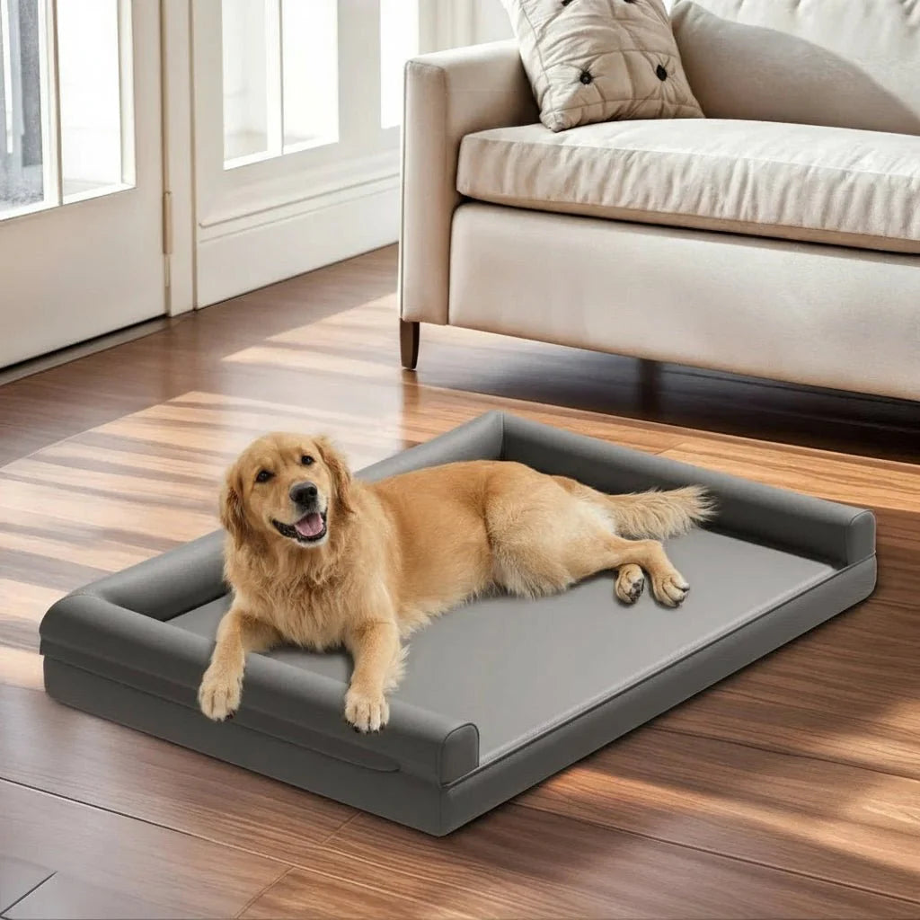 CALMDEN – Orthopedic dog sofa made of microfiber leather with waterproof bolster design
