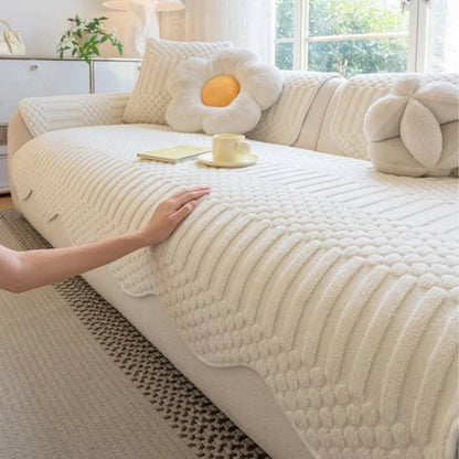 PLUSHCREAM – Thick Tuft Fleece Sofa Cover for Warm Winter Coziness
