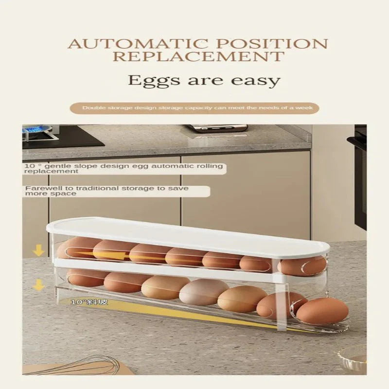 FLOWSTACK – Automatic rolling 2-layer egg organizer for refrigerators