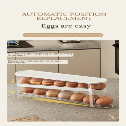 FLOWSTACK – Automatic rolling 2-layer egg organizer for refrigerators