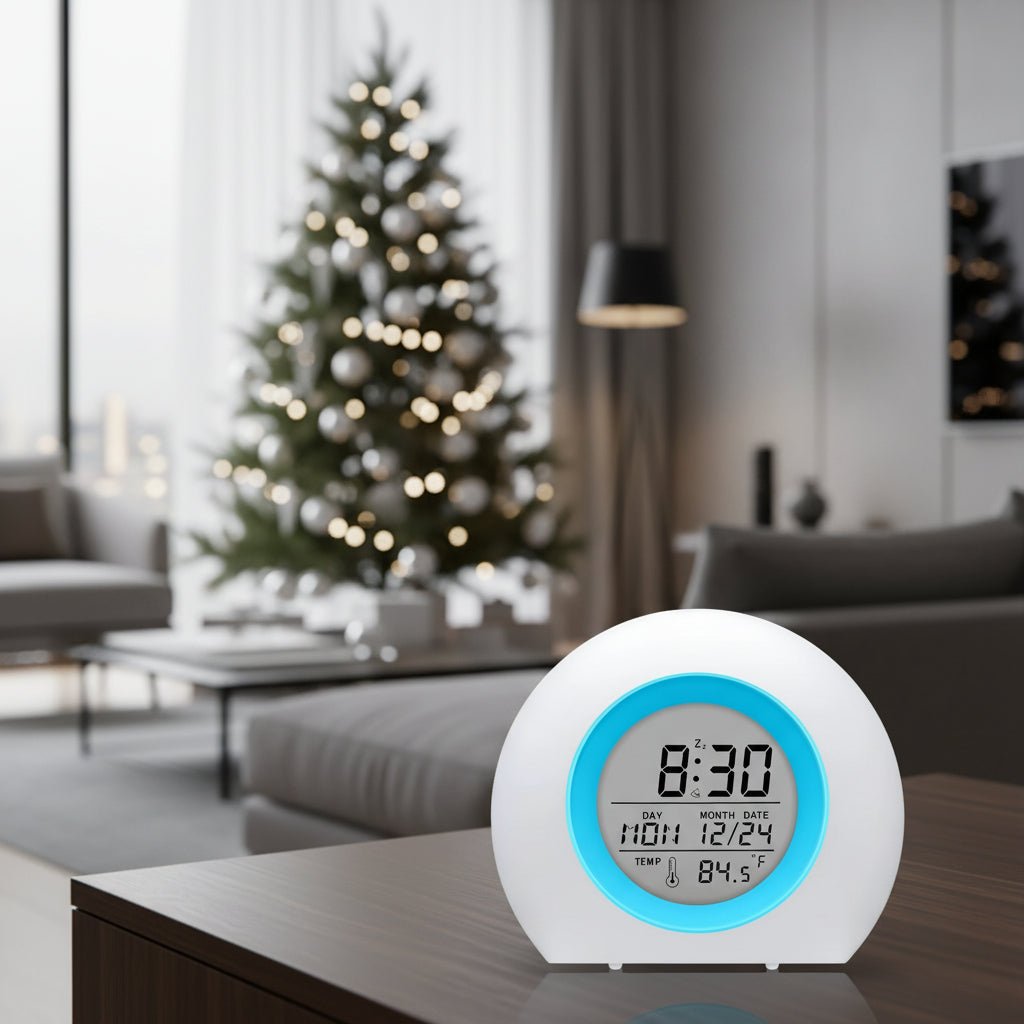 KIDDOALERT – Children's Alarm Clock with 7-Color Night Light & Snooze Function for Healthy Sleep Behavior