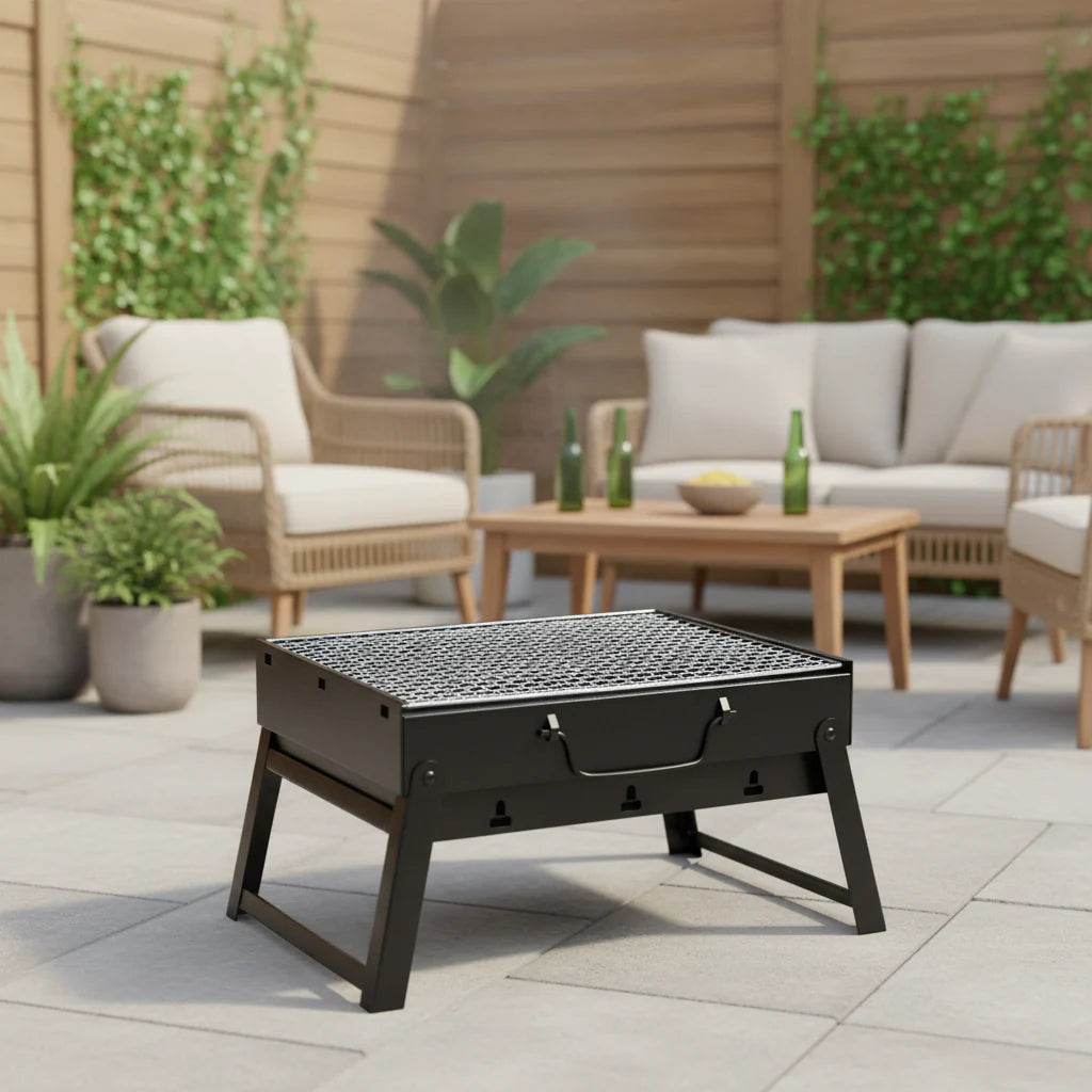 CampFlare stainless steel charcoal barbecue - Compact outdoor barbecue for travelling & camping