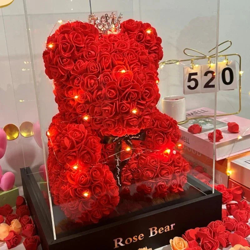 ROSEBLOOM BEAR – Handmade rose teddy made from eternal blossoms