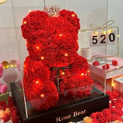 ROSEBLOOM BEAR – Handmade rose teddy made from eternal blossoms