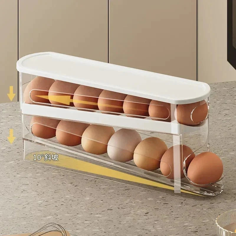 FLOWSTACK – Automatic rolling 2-layer egg organizer for refrigerators