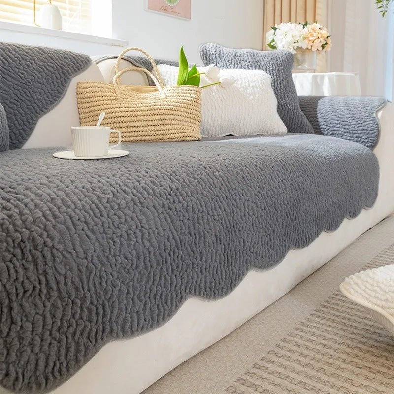 PLUSHCREAM – Thick Tuft Fleece Sofa Cover for Warm Winter Coziness