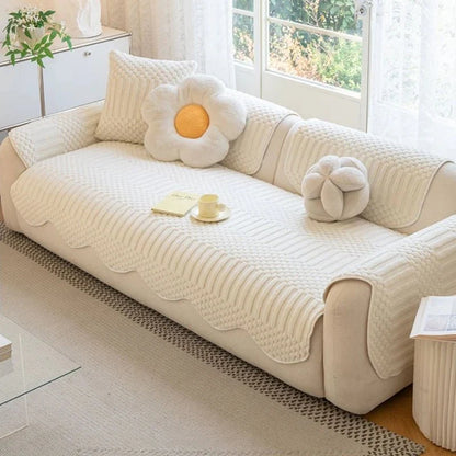 PLUSHCREAM – Thick Tuft Fleece Sofa Cover for Warm Winter Coziness
