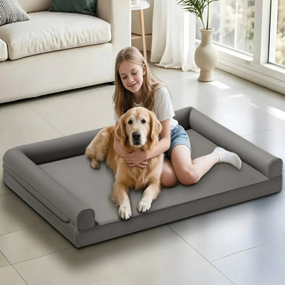 CALMDEN – Orthopedic dog sofa made of microfiber leather with waterproof bolster design