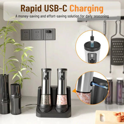 POWERMAHL – Rechargeable Electric Salt and Pepper Grinder Set with Adjustable Grind Settings