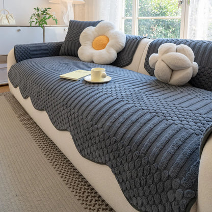 PLUSHCREAM – Thick Tuft Fleece Sofa Cover for Warm Winter Coziness
