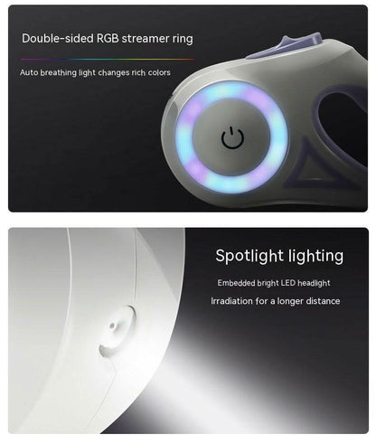DogLight - Automatic dog lead with LED light, USB rechargeable battery & 3m length for safe walks